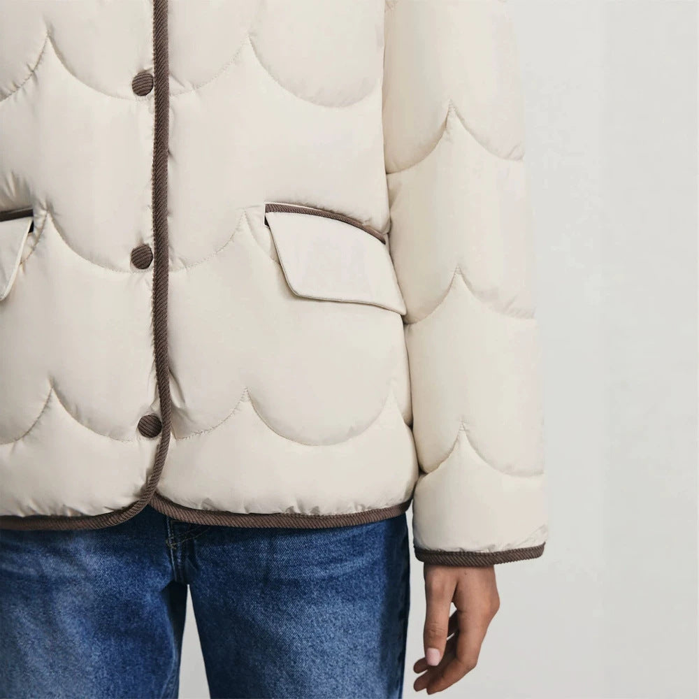 Women's quilted short jacket with wave quilting and cord collar Amarae