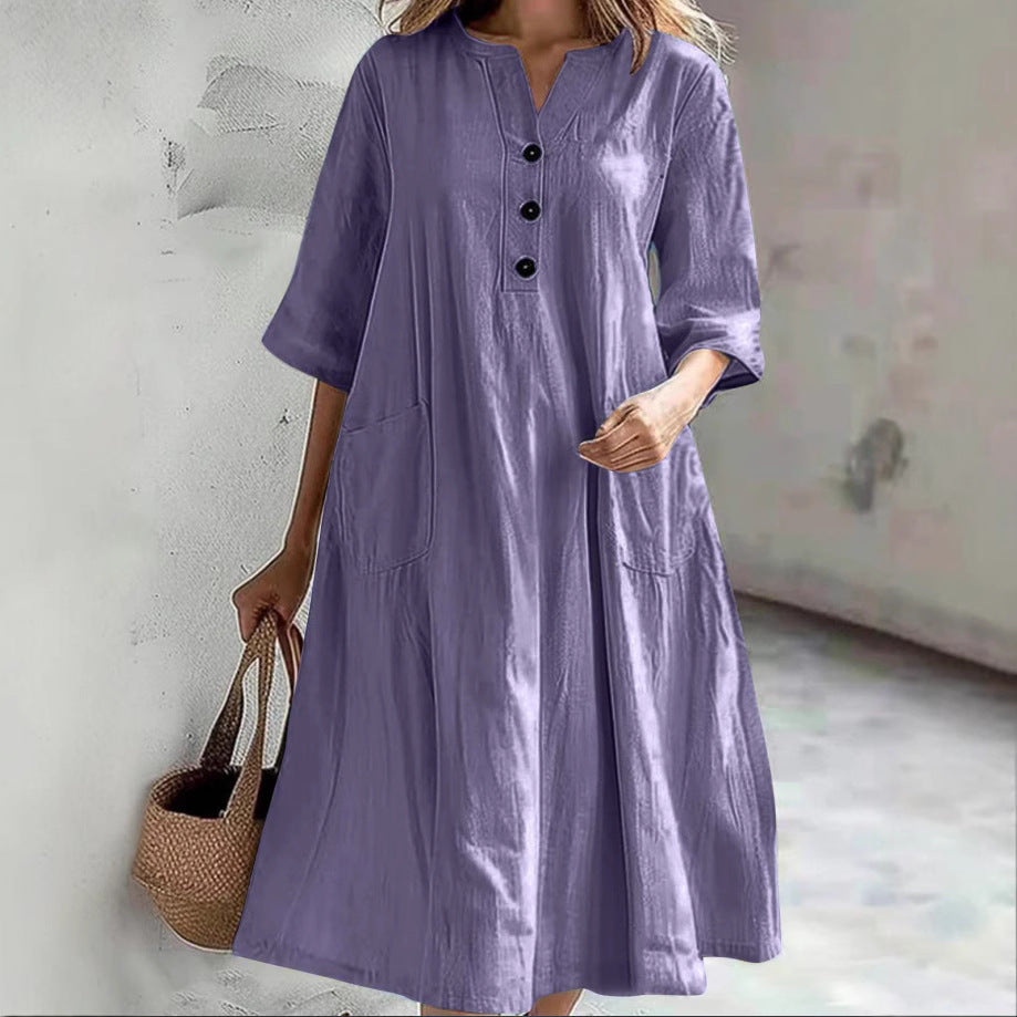 Casual cotton dress for women with button placket and practical pockets Lune London