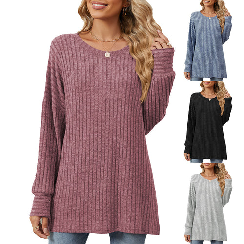Ladies striped sweatshirt with a relaxed fit and fine ribbed texture Amarae
