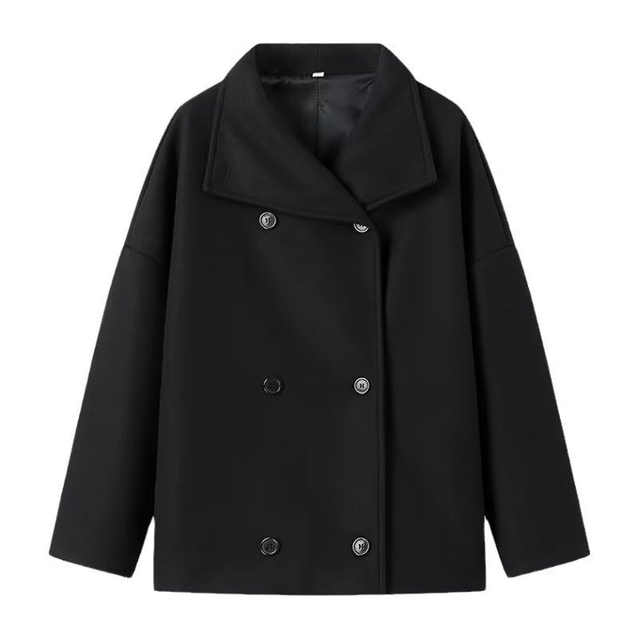 Women Oversize Short Coat in Boxy Peacoat Style with Wide Lapels and Double Breasted Amarae