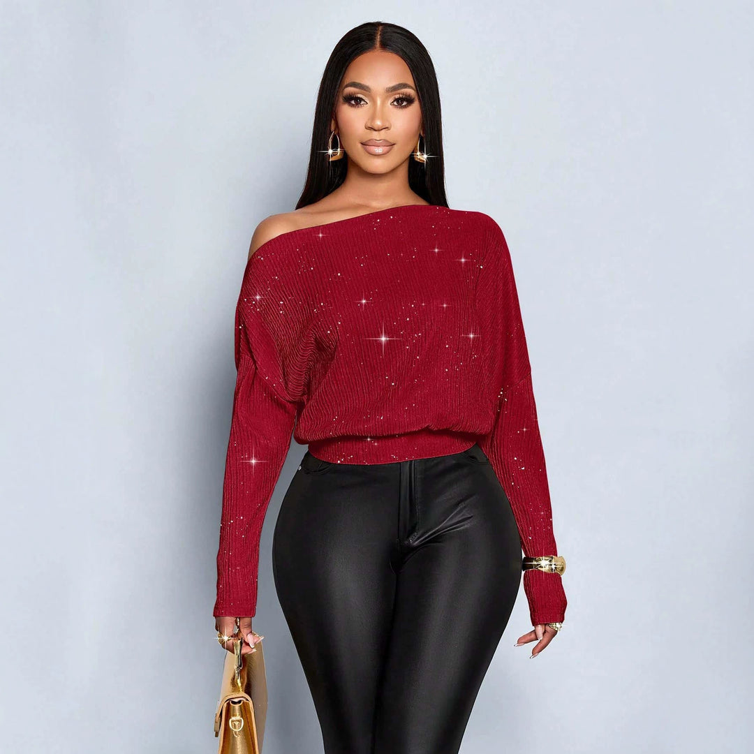 Women's Oversized Rib Knit Sweater with One-Shoulder and Tailored Cuff Amarae