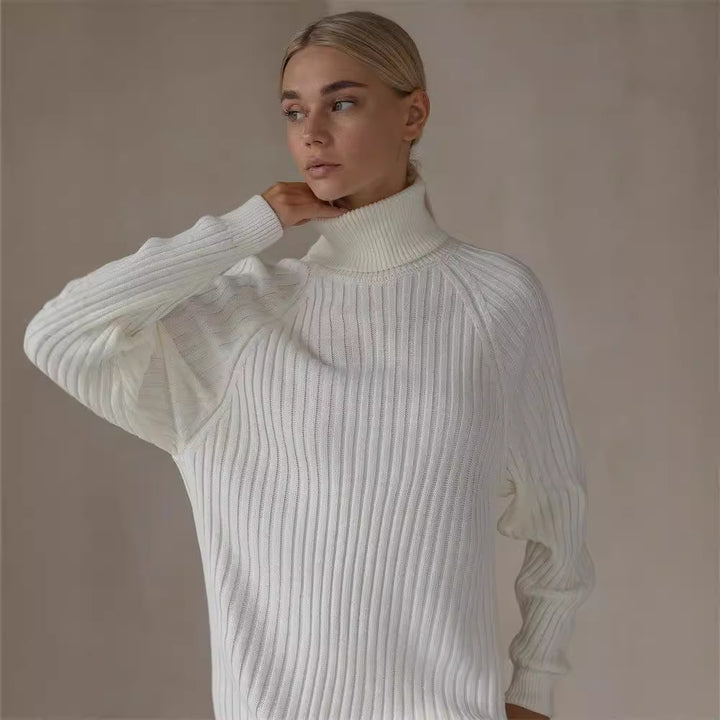 Knitted dress for women with high collar and long sleeves Lune London
