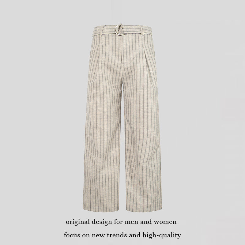 Women Wide Linen-Mix Culotte Pants with High Waist and D-Ring Belt Amarae