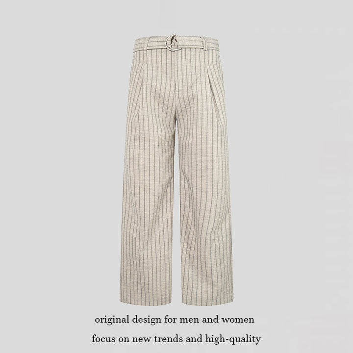 Women Wide Linen-Mix Culotte Pants with High Waist and D-Ring Belt Amarae
