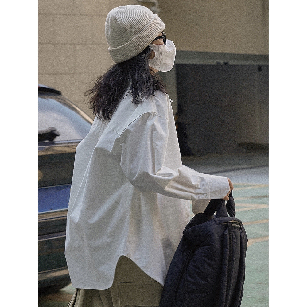 Women's Loose Utility Shirt made of Cotton Twill with Chest Pocket Amarae