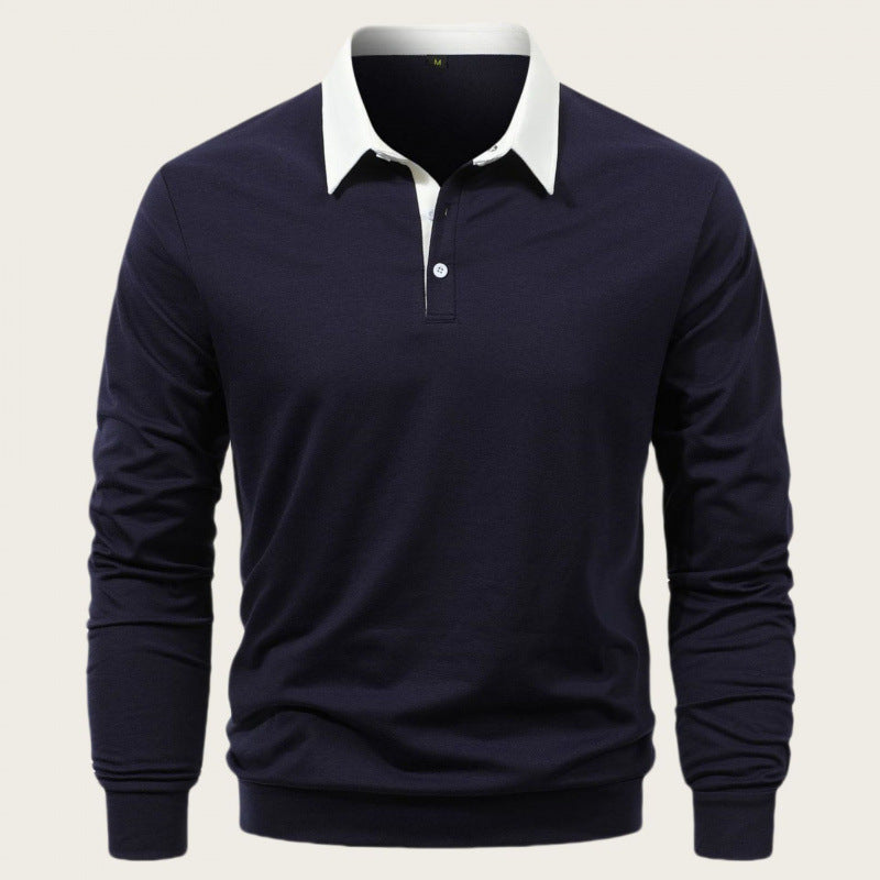 Men's long sleeve polo with contrast collar and high-quality cotton Lune London