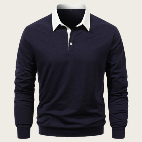 Men's long sleeve polo with contrast collar and high-quality cotton Amarae