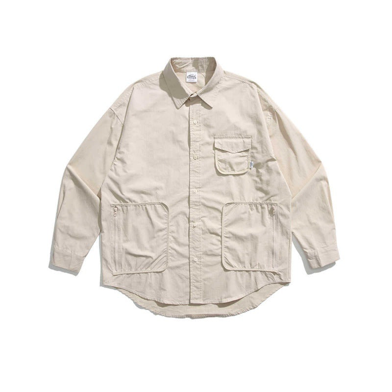 Unisex Boxy Overshirt Jacket with utility pockets, rounded hem, and oversized fit Amarae