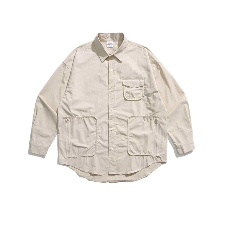 Unisex Boxy Overshirt Jacket with utility pockets, rounded hem, and oversized fit Amarae