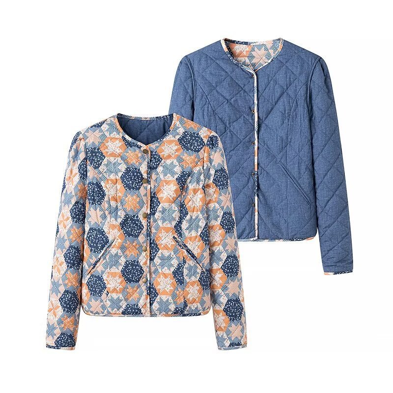 Women's Quilted Short Jacket with Graphic Patchwork Pattern Amarae