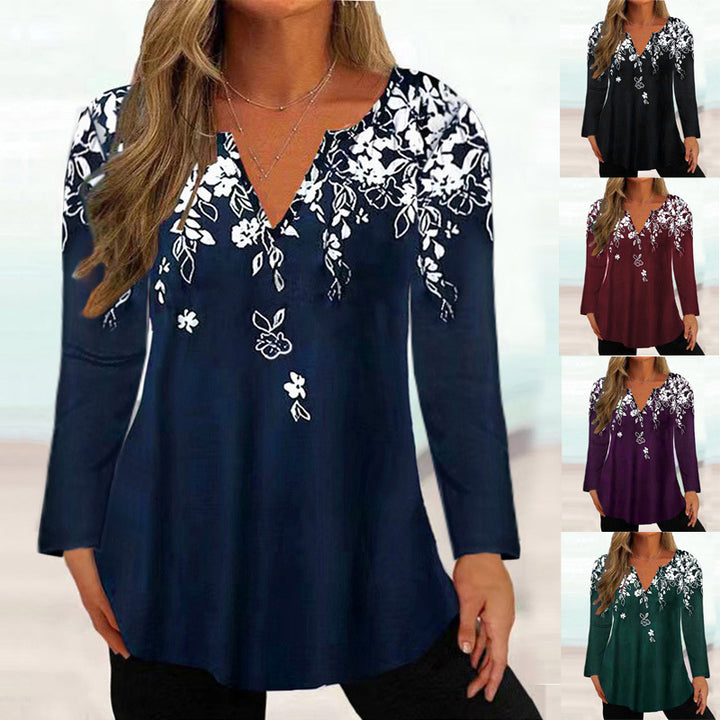 Ladies Elegant blouse with floral design and V-neck Lune London