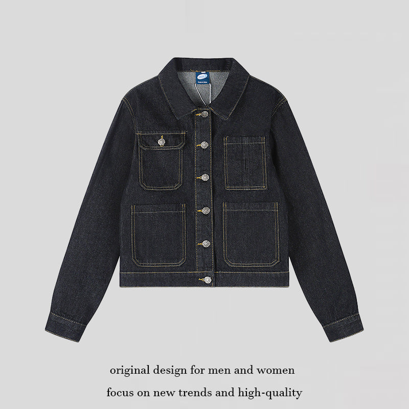 Women's Boxy Jeans Jacket with Patch Pockets and Visible Contrast Seams Amarae