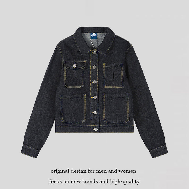 Women's Boxy Jeans Jacket with Patch Pockets and Visible Contrast Seams Amarae