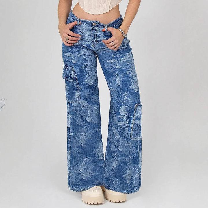 Ladies Cargo-Flared-Jeans with Camouflage Wash Amarae