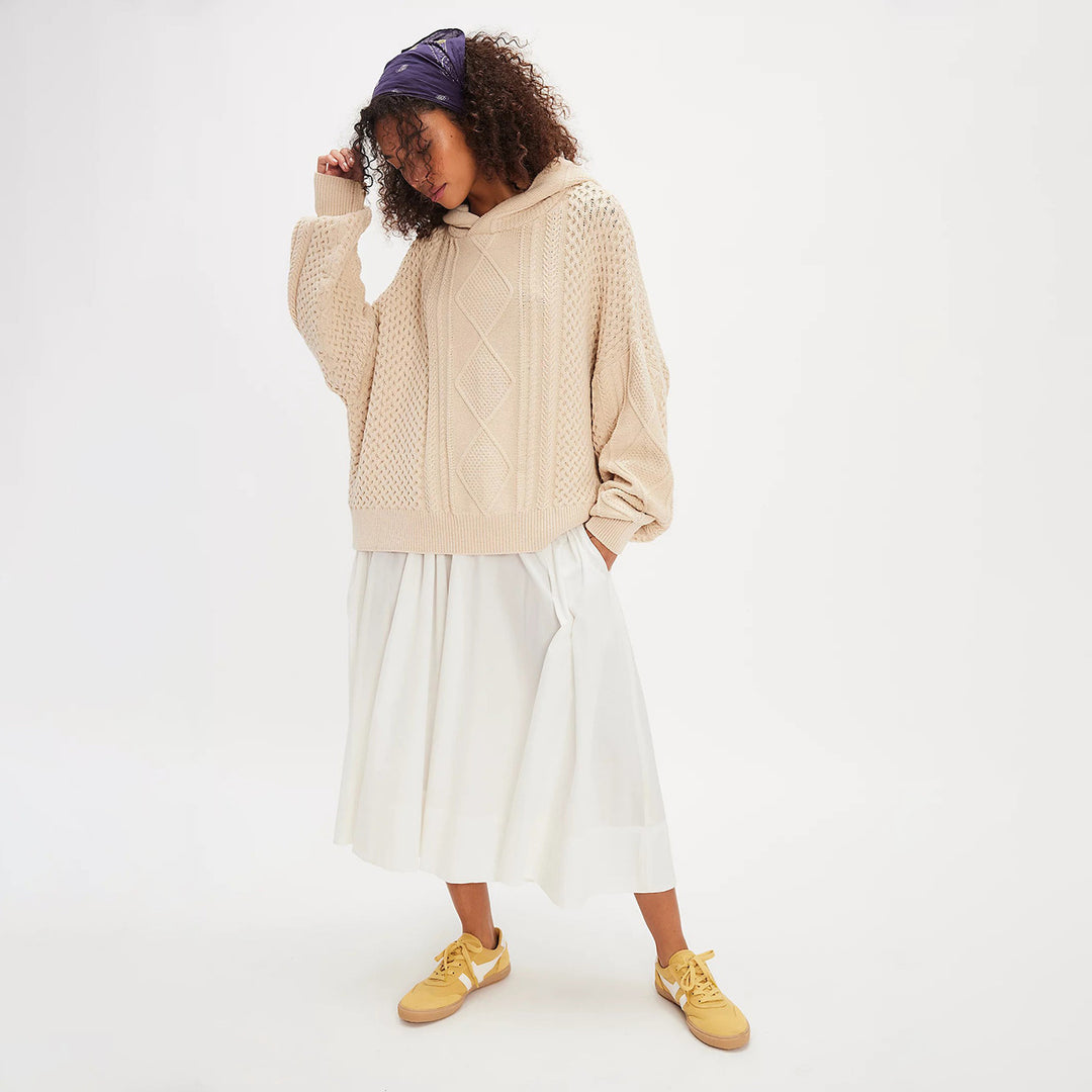 Ladies chunky knit hoodie with stylish braid pattern Lune London