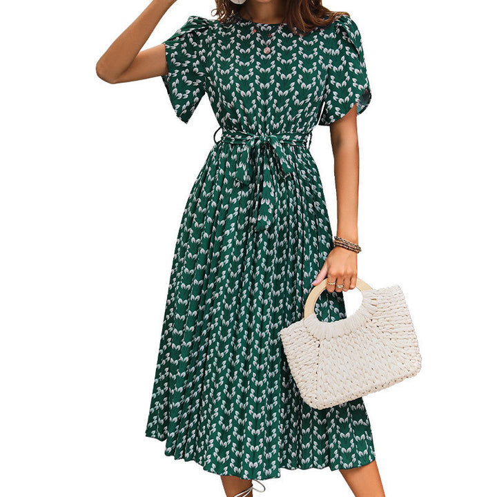 Midi dress for women with a belt at the waist and puff sleeves Lune London
