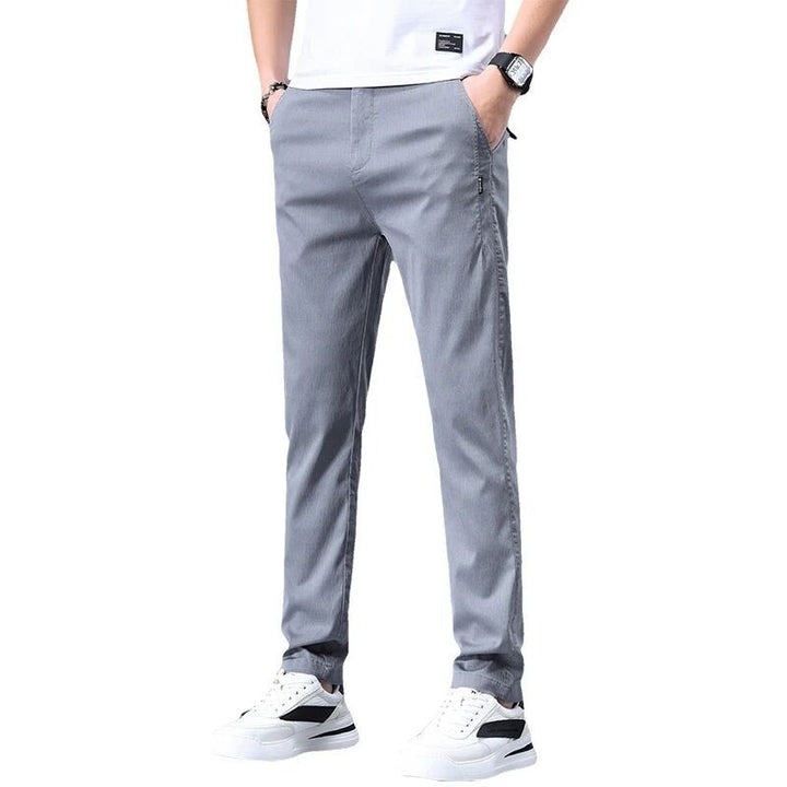 Comfortable stretch pants for men with elastic waistband and side zip pockets Lune London