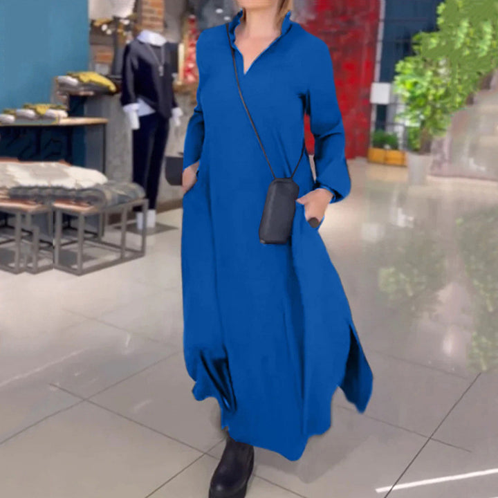 Casual maxi dress for women with a modern shirt design and practical side pockets Lune London