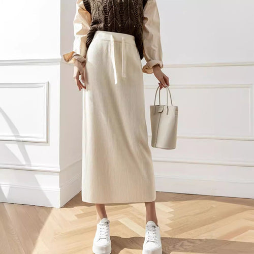 Jupe midi femme avec ceinture élastique et ceinture à nouer ajustée Chic & Stil