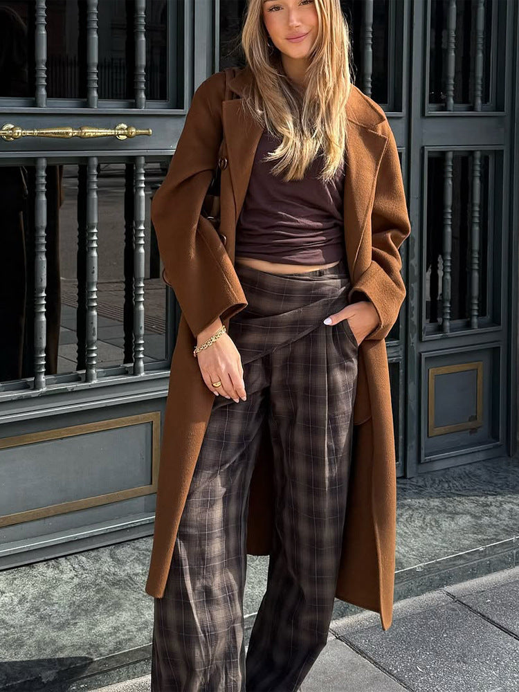 Women Longer Wool Blend Coat with Oversized Cut and Wide Lapel Amarae