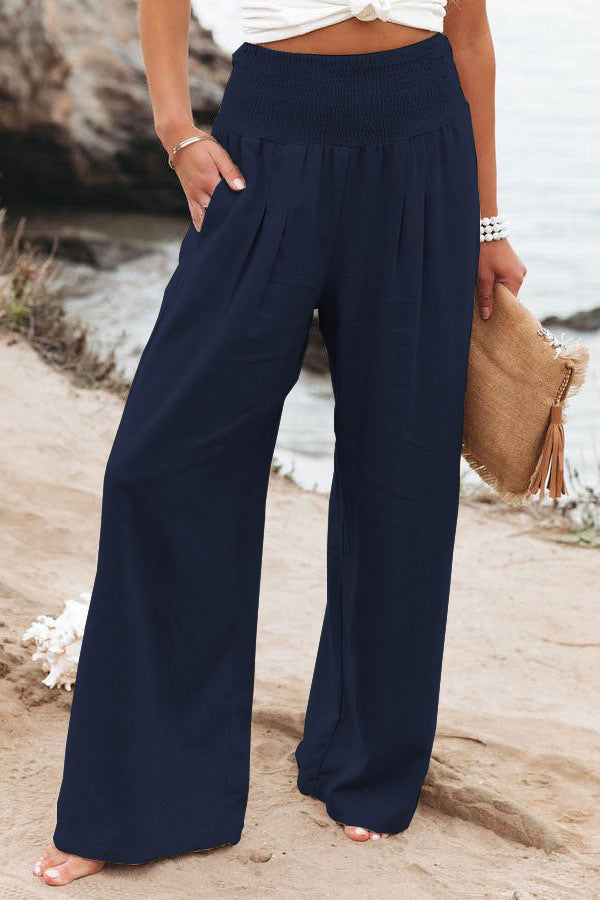 Pantalon en lin large d'été pour femmes avec taille élastique Lune London