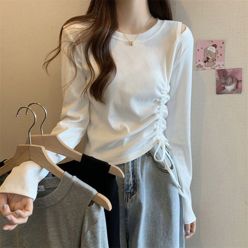 Women's long-sleeve shirt with side ruffle detail and casual fit