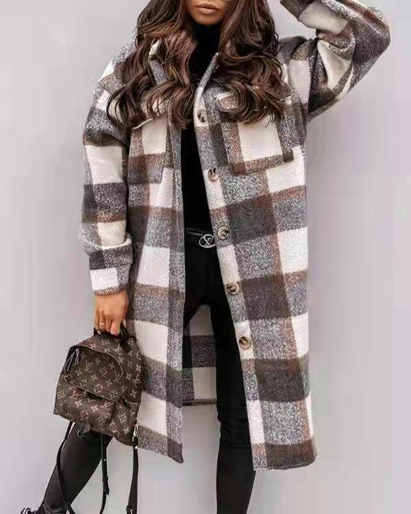 Women Oversized Checkered Shirt-Coat with Practical Pockets Amarae