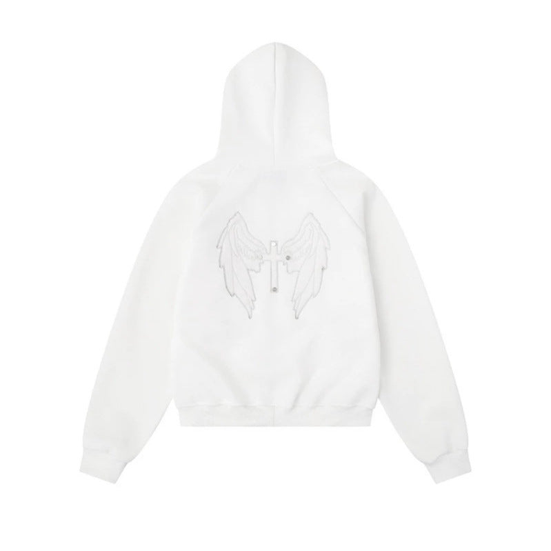 Women's hooded sweat jacket with lacing, metal eyelets, and long zipper Amarae