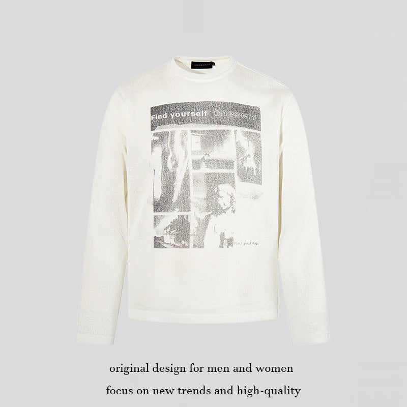 Men's sweatshirt with vintage photo collage print, straight cut and round neck Amarae