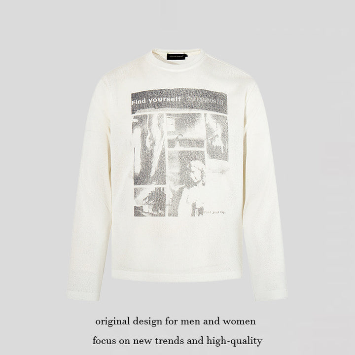 Men's sweatshirt with vintage photo collage print, straight cut and round neck Amarae