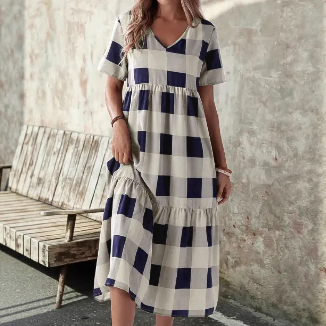 Lune London Women's V Neck Tiered Midi Dress
