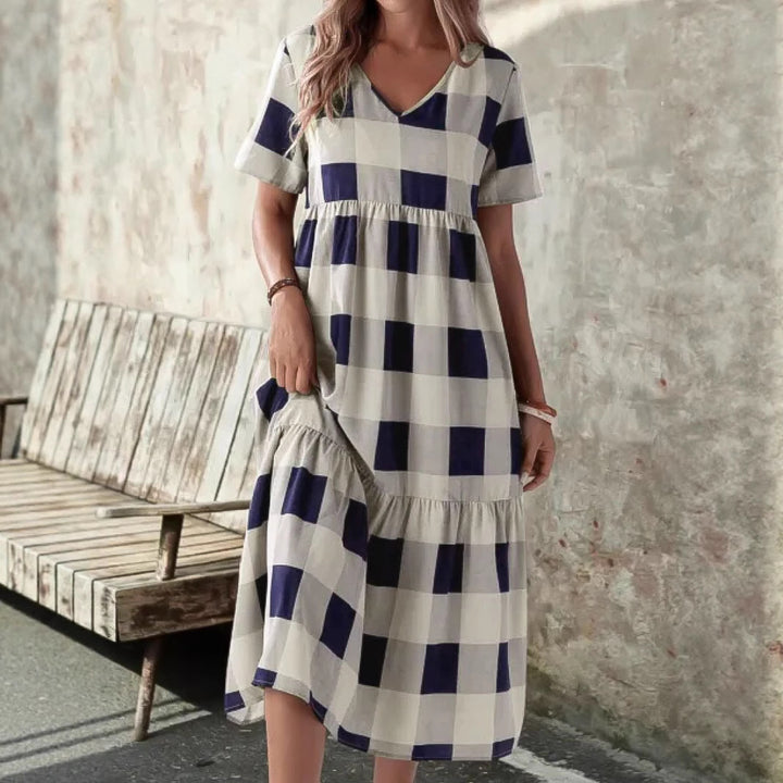 Lune London Women's V Neck Tiered Midi Dress