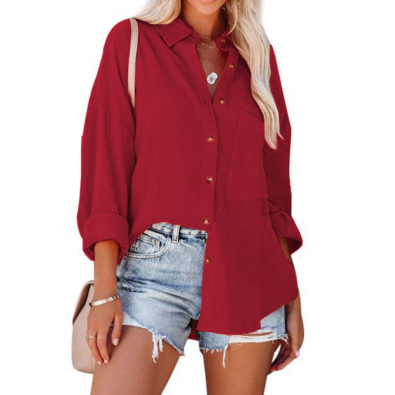 Chiffon blouse for women with wide sleeves and a practical chest pocket Amarae