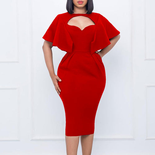 Amarae pencil dress for women with voluminous sleeves and cut-out details