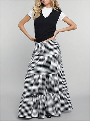 Ladies Maxi Skirt with Sophisticated Checkered Pattern Amarae
