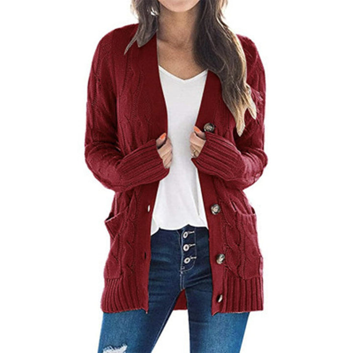 Chunky knit jacket for women with side pockets and attractive twisted pattern Lune London