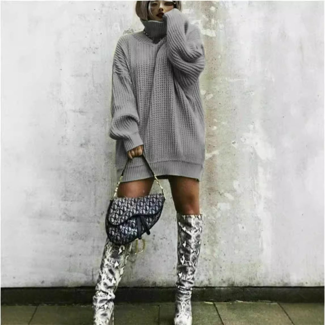 Oversized knit sweater for women with a structured look and high collar Lune London