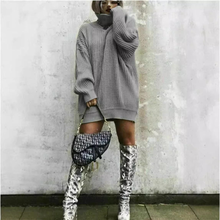 Oversized knit sweater for women with a structured look and high collar Lune London