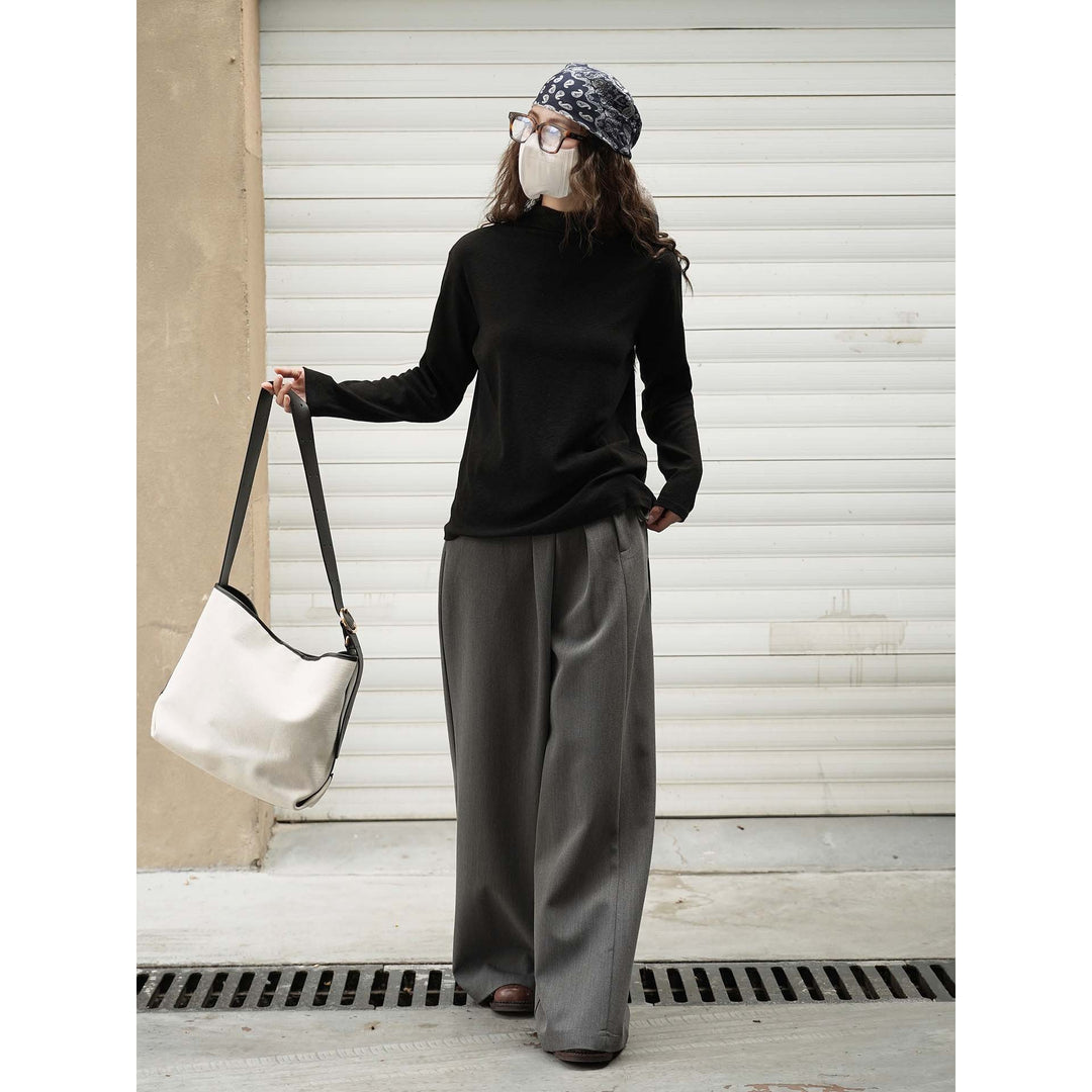 Ladies finely knitted relaxed long sleeve with high stand-up collar made of cotton blend Amarae