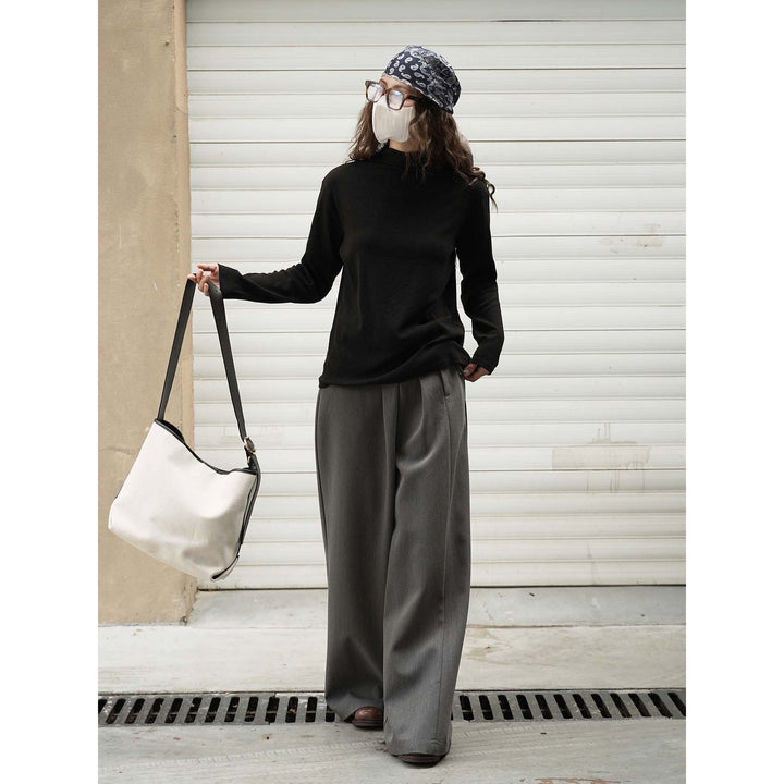 Ladies finely knitted relaxed long sleeve with high stand-up collar made of cotton blend Amarae