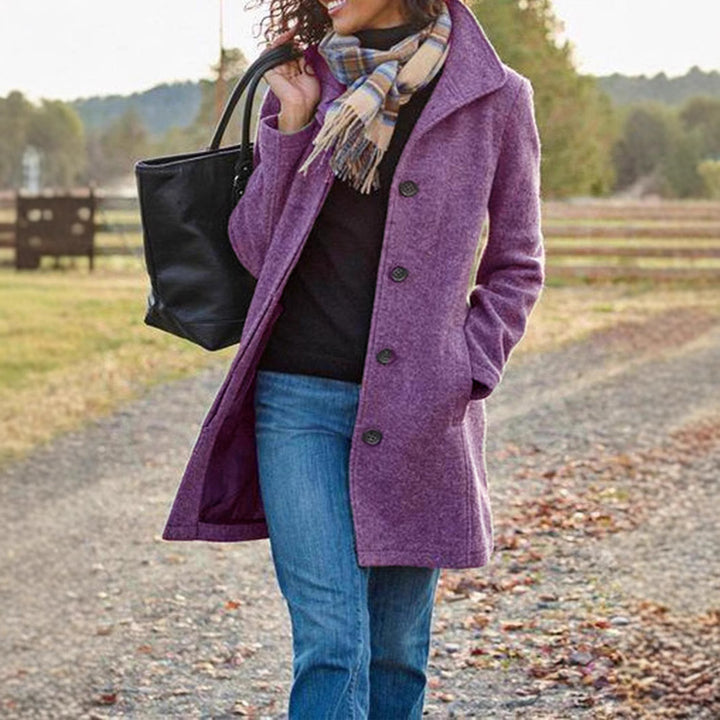 Ladies Elegant and Comfortable Transitional Coat with a High Collar and Practical Pockets Amarae