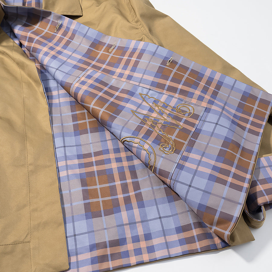 Women's Short Jacket with Removable Check Scarf Collar and Embroidered Patch Pocket Amarae