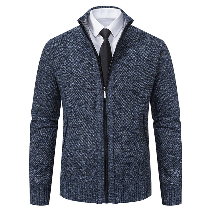 Elegant knitted jacket for men with high collar and practical zipper Lune London