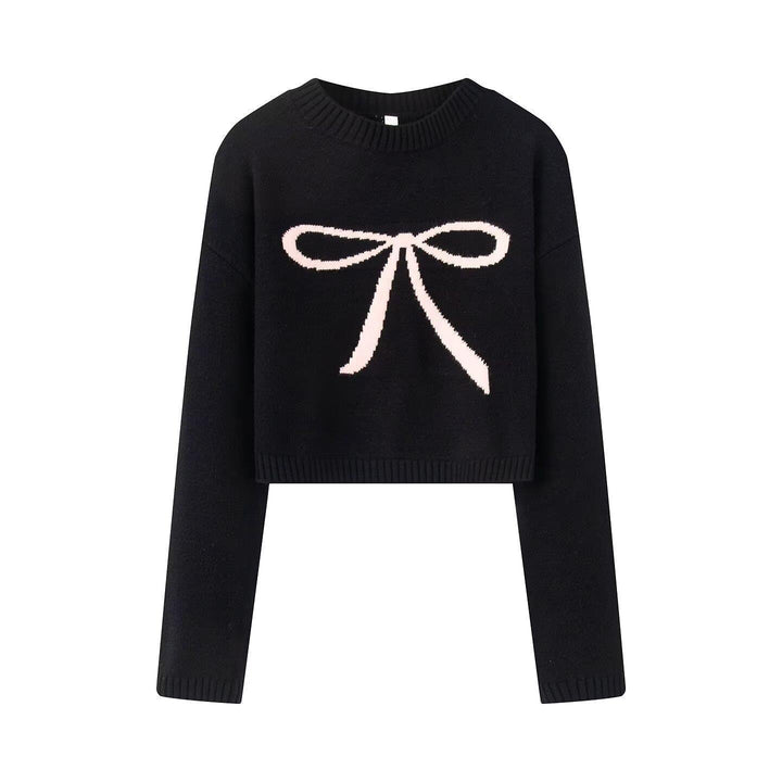 Short knit pullover for women with decorative knot design Lune London