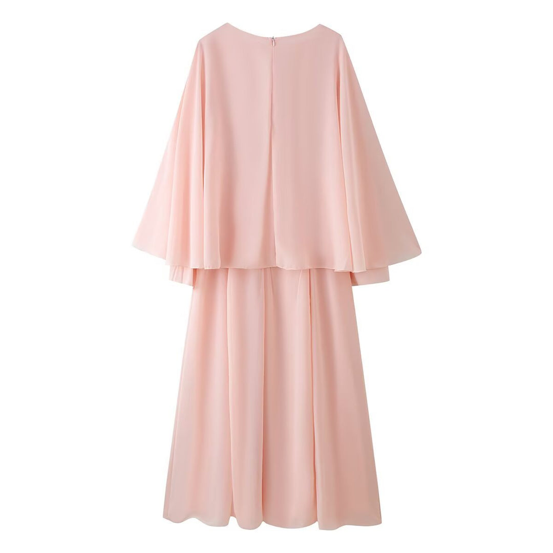 Women's Two-Piece Chiffon Evening Set with Cape Top and Wide Maxi Skirt Amarae