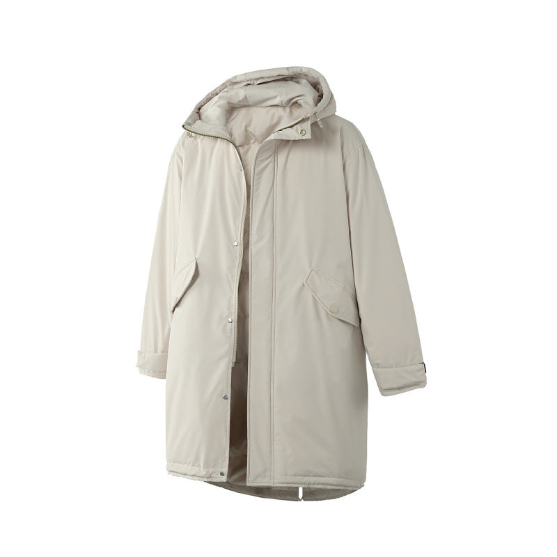 Unisex Quilted Long Parka in Boxy Cut with Hood and Drawstring Hem Amarae