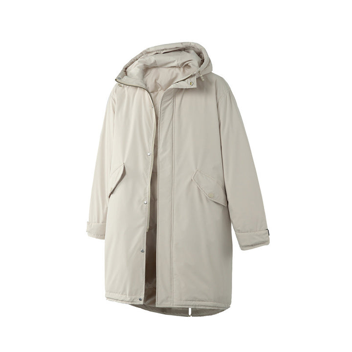 Unisex Quilted Long Parka in Boxy Cut with Hood and Drawstring Hem Amarae