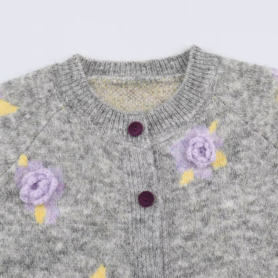 Women's Fine Knit Two-Piece Cardigan with Floral Jacquard and Tailored A-Line Knit Skirt Amarae