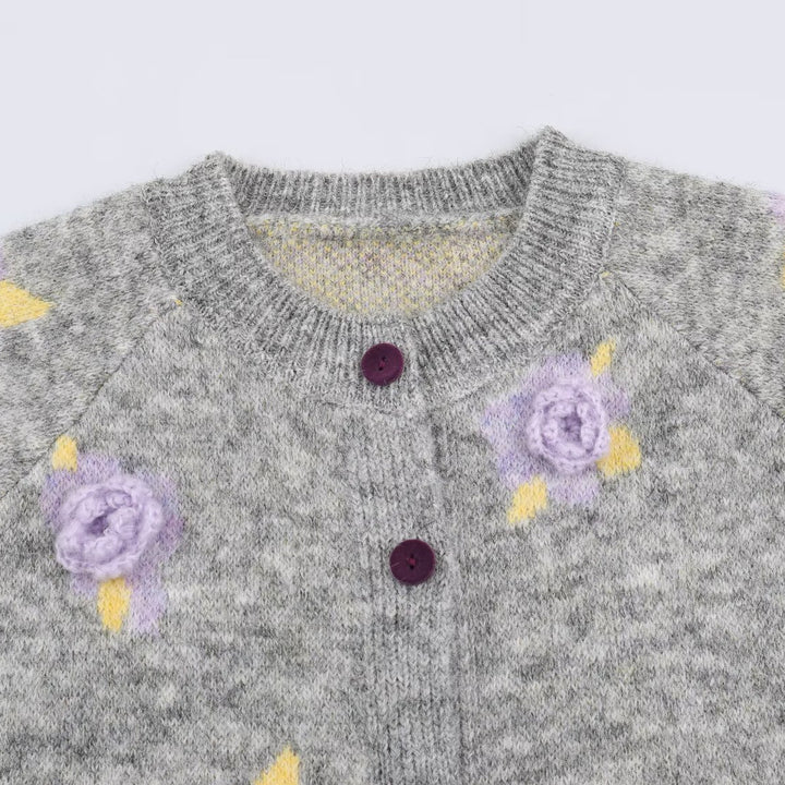 Women's Fine Knit Two-Piece Cardigan with Floral Jacquard and Tailored A-Line Knit Skirt Amarae