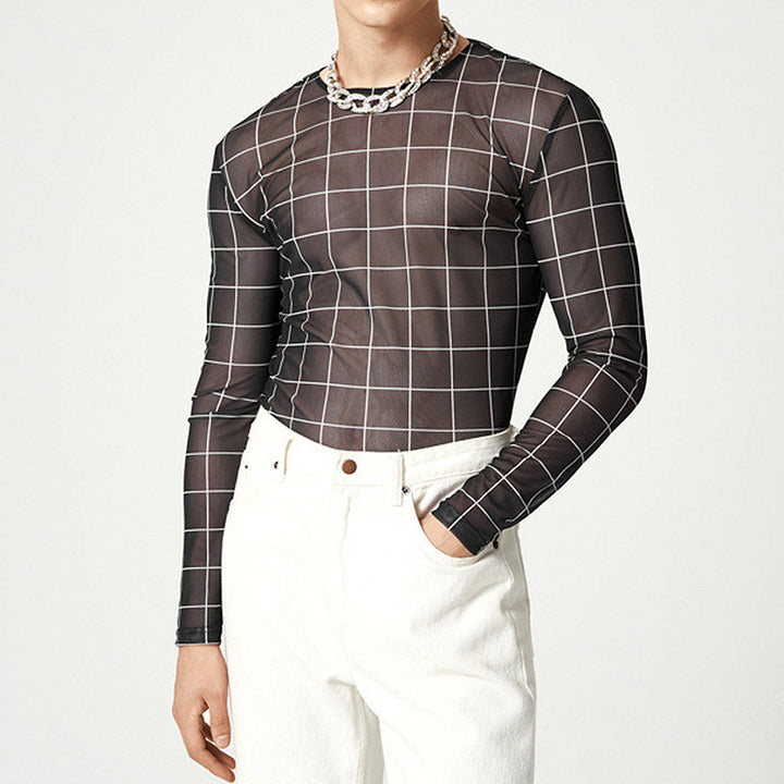 Men's mesh top with a modern checkered pattern and breathable fabric Amarae